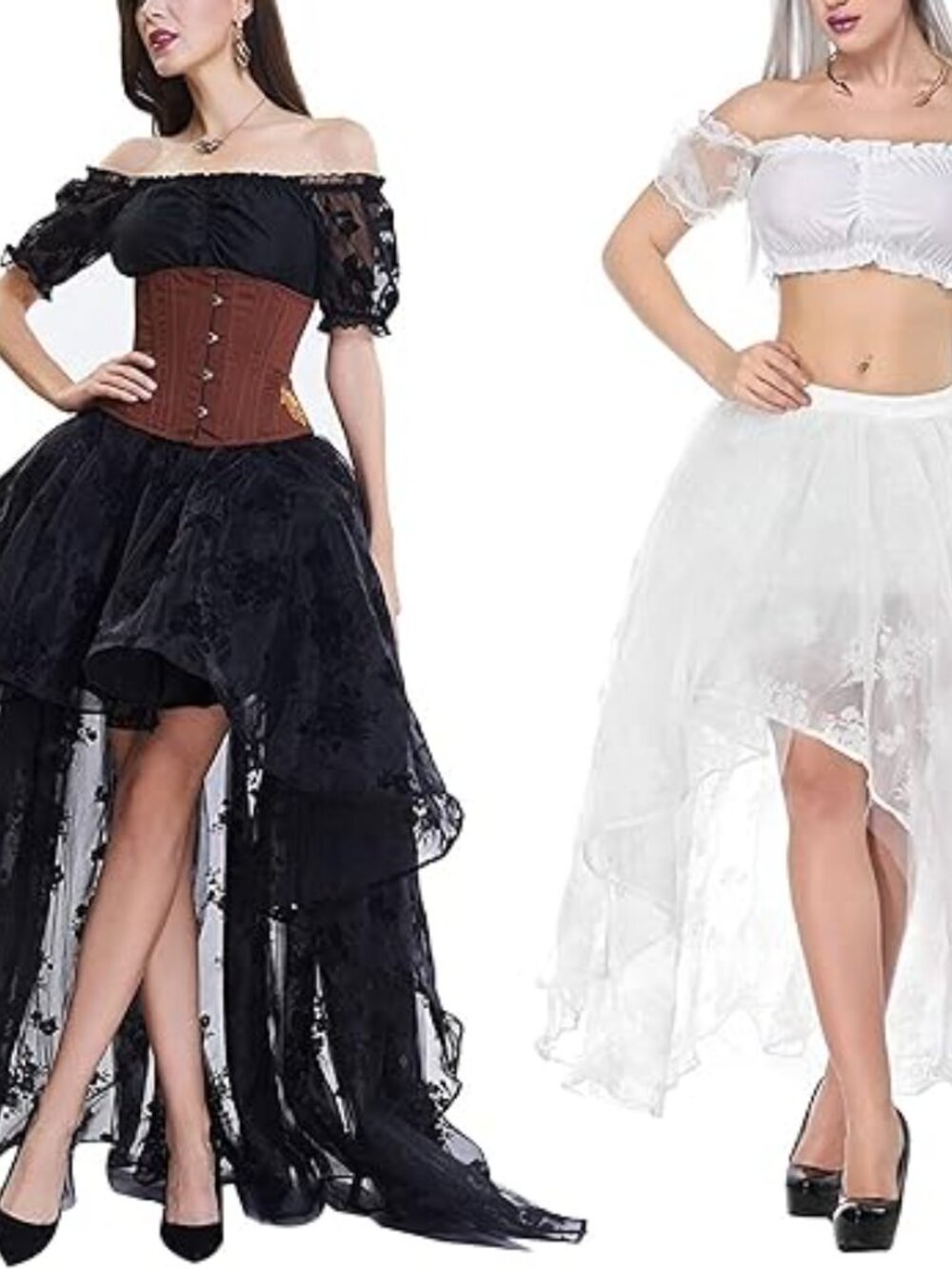 Women High Low Tutu Irregular Ruffle Hem Lace Skirt Size XL - Picture 9 of 9